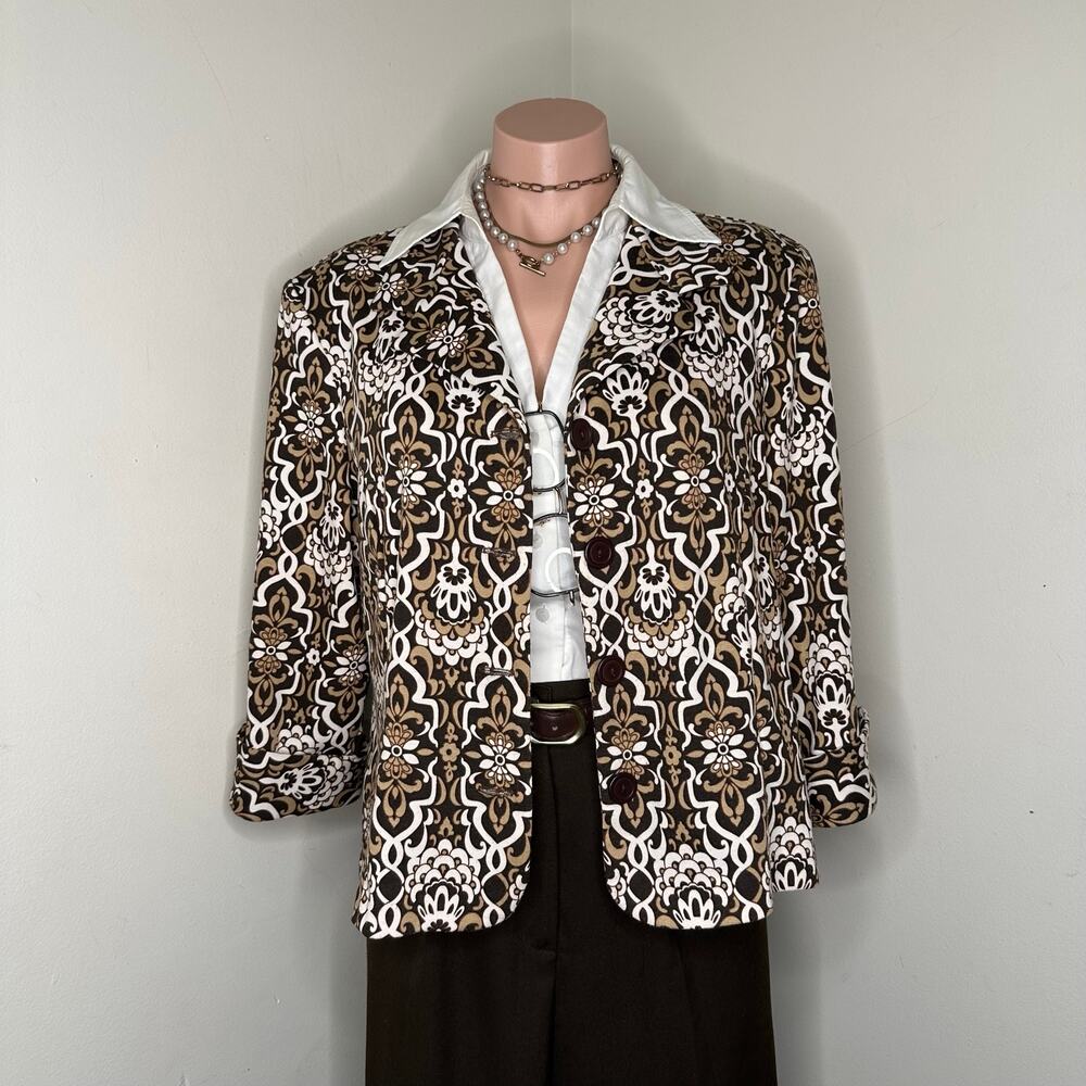 Large Brown Vintage Whimsical Business Work Blazer 4 Button Womens Jacket - Picture 2 of 8